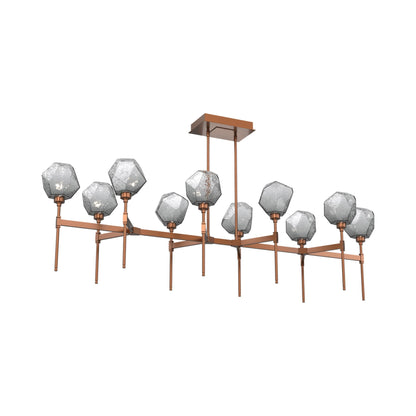 Gem Belvedere Linear LED Chandelier in Burnished Bronze/Smoke Blown Glass (68.9-Inch).