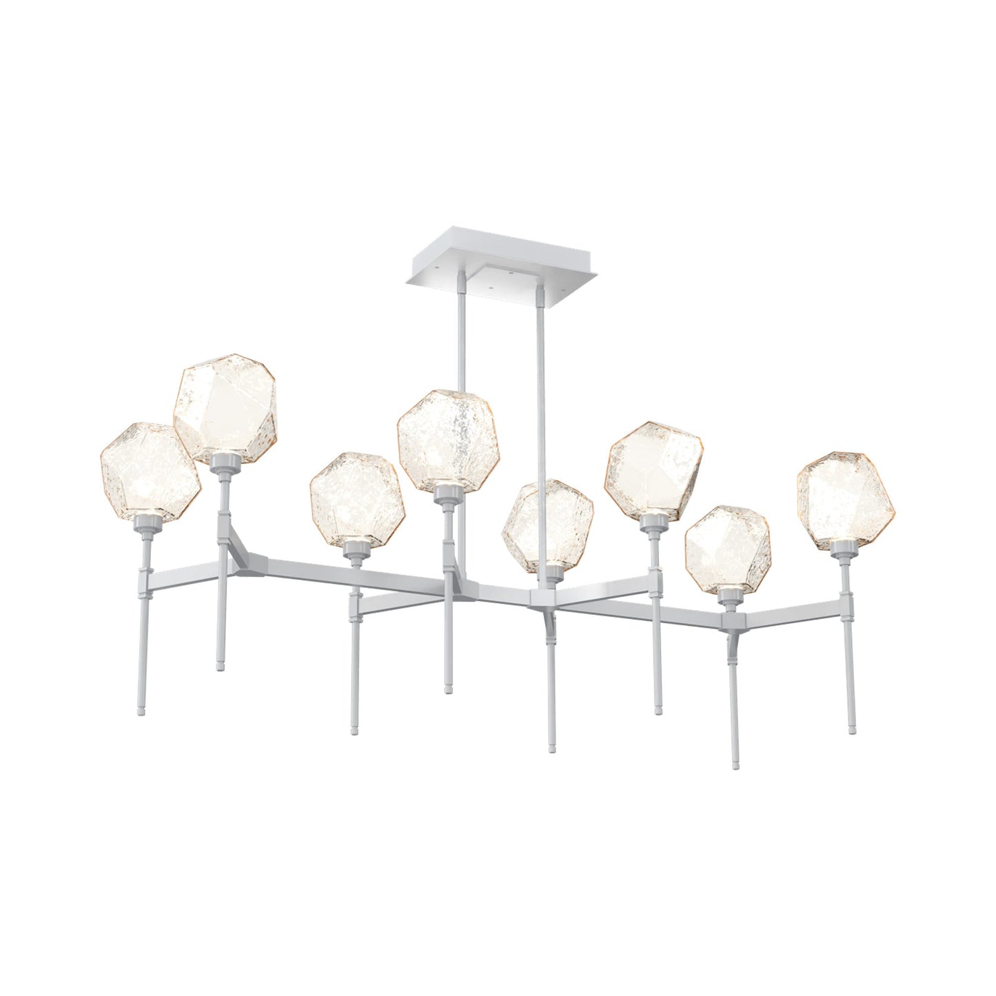 Gem Belvedere Linear LED Chandelier in Classic Silver/Amber Blown Glass (50.4-Inch).