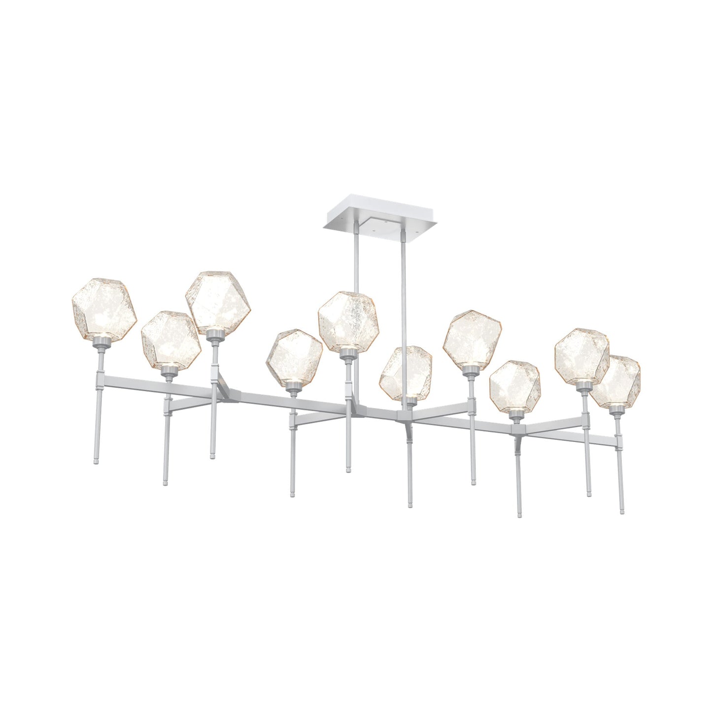 Gem Belvedere Linear LED Chandelier in Classic Silver/Amber Blown Glass (68.9-Inch).