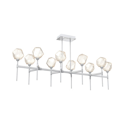 Gem Belvedere Linear LED Chandelier in Classic Silver/Amber Blown Glass (68.9-Inch).