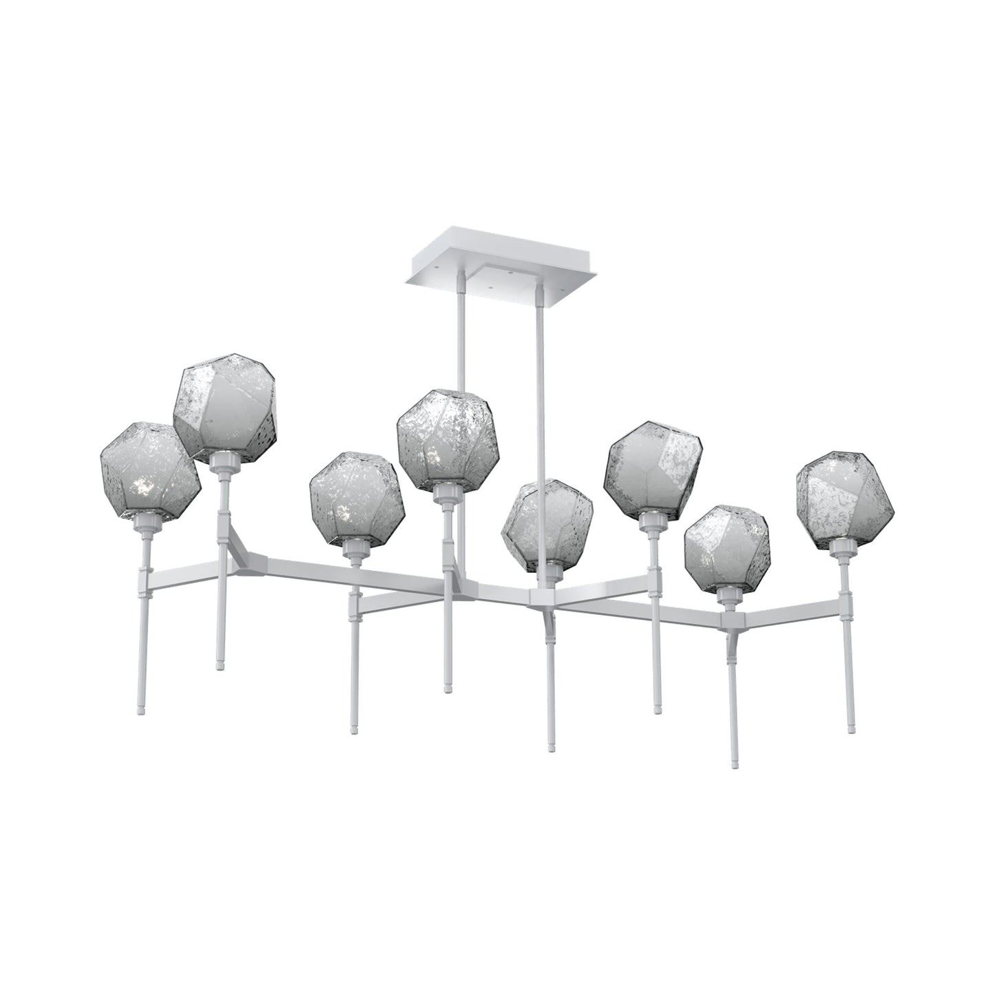 Gem Belvedere Linear LED Chandelier in Classic Silver/Smoke Blown Glass (50.4-Inch).