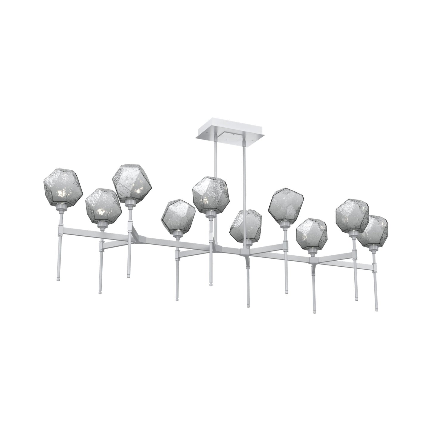 Gem Belvedere Linear LED Chandelier in Classic Silver/Smoke Blown Glass (68.9-Inch).