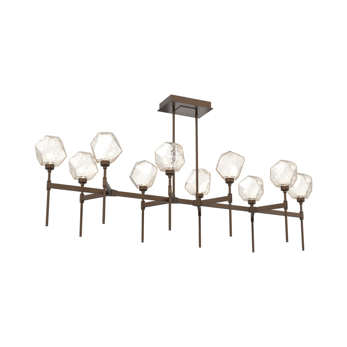 Gem Belvedere Linear LED Chandelier in Flat Bronze/Amber Blown Glass (68.9-Inch).