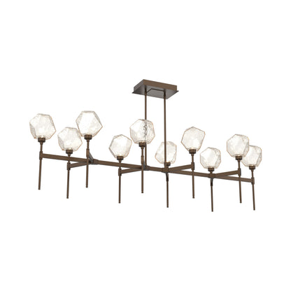 Gem Belvedere Linear LED Chandelier in Flat Bronze/Amber Blown Glass (68.9-Inch).