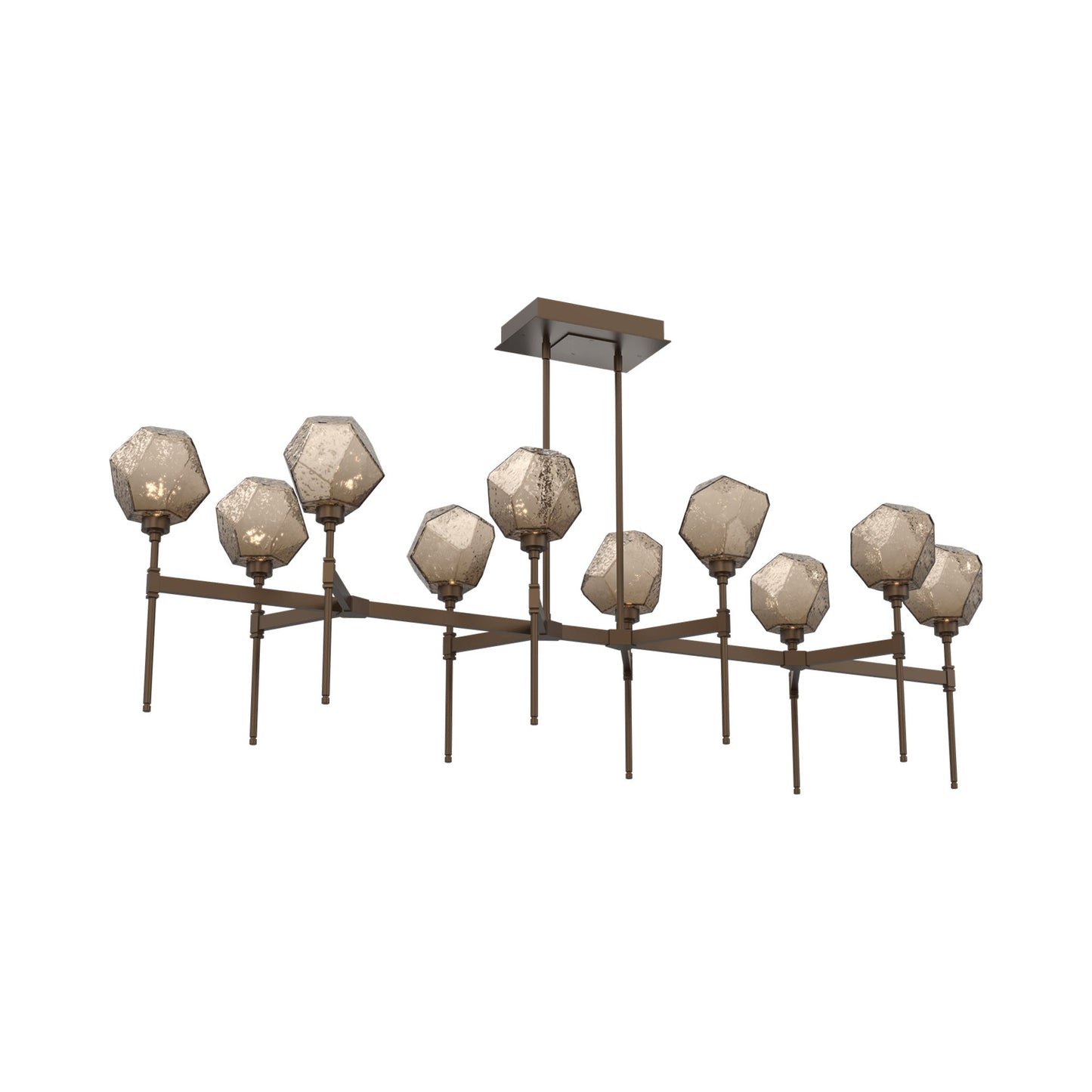 Gem Belvedere Linear LED Chandelier in Flat Bronze/Bronze Blown Glass (68.9-Inch).