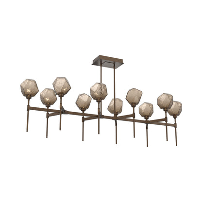 Gem Belvedere Linear LED Chandelier in Flat Bronze/Bronze Blown Glass (68.9-Inch).