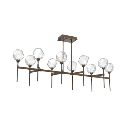 Gem Belvedere Linear LED Chandelier in Flat Bronze/Clear Blown Glass (68.9-Inch).