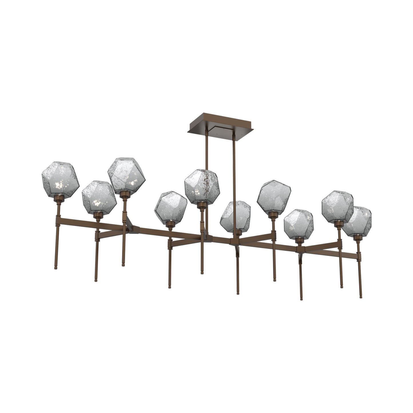 Gem Belvedere Linear LED Chandelier in Flat Bronze/Smoke Blown Glass (68.9-Inch).