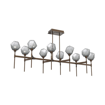 Gem Belvedere Linear LED Chandelier in Flat Bronze/Smoke Blown Glass (68.9-Inch).