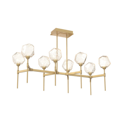 Gem Belvedere Linear LED Chandelier in Gilded Brass/Amber Blown Glass (50.4-Inch).