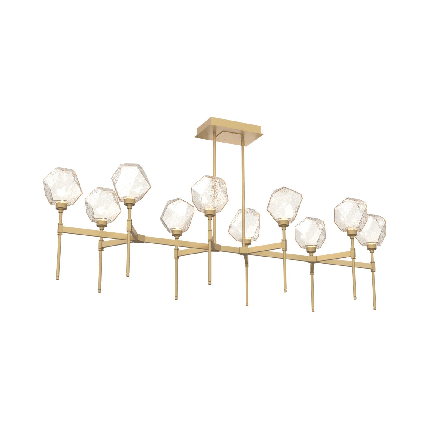 Gem Belvedere Linear LED Chandelier in Gilded Brass/Amber Blown Glass (68.9-Inch).