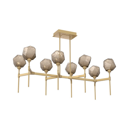Gem Belvedere Linear LED Chandelier in Gilded Brass/Bronze Blown Glass (50.4-Inch).