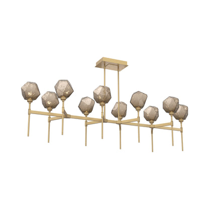Gem Belvedere Linear LED Chandelier in Gilded Brass/Bronze Blown Glass (68.9-Inch).