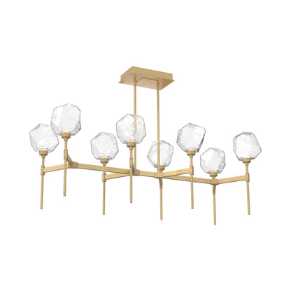 Gem Belvedere Linear LED Chandelier in Gilded Brass/Clear Blown Glass (50.4-Inch).