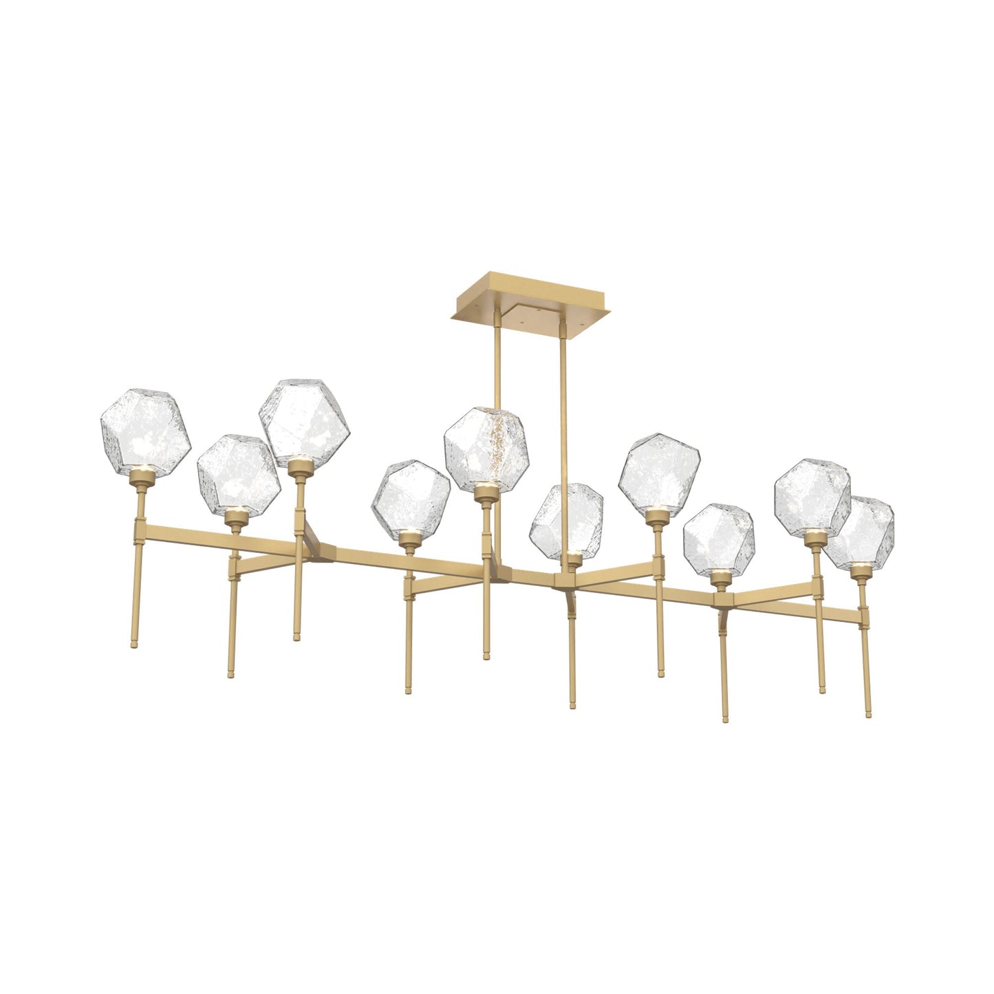Gem Belvedere Linear LED Chandelier in Gilded Brass/Clear Blown Glass (68.9-Inch).