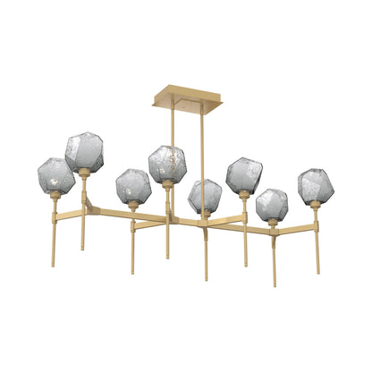Gem Belvedere Linear LED Chandelier in Gilded Brass/Smoke Blown Glass (50.4-Inch).