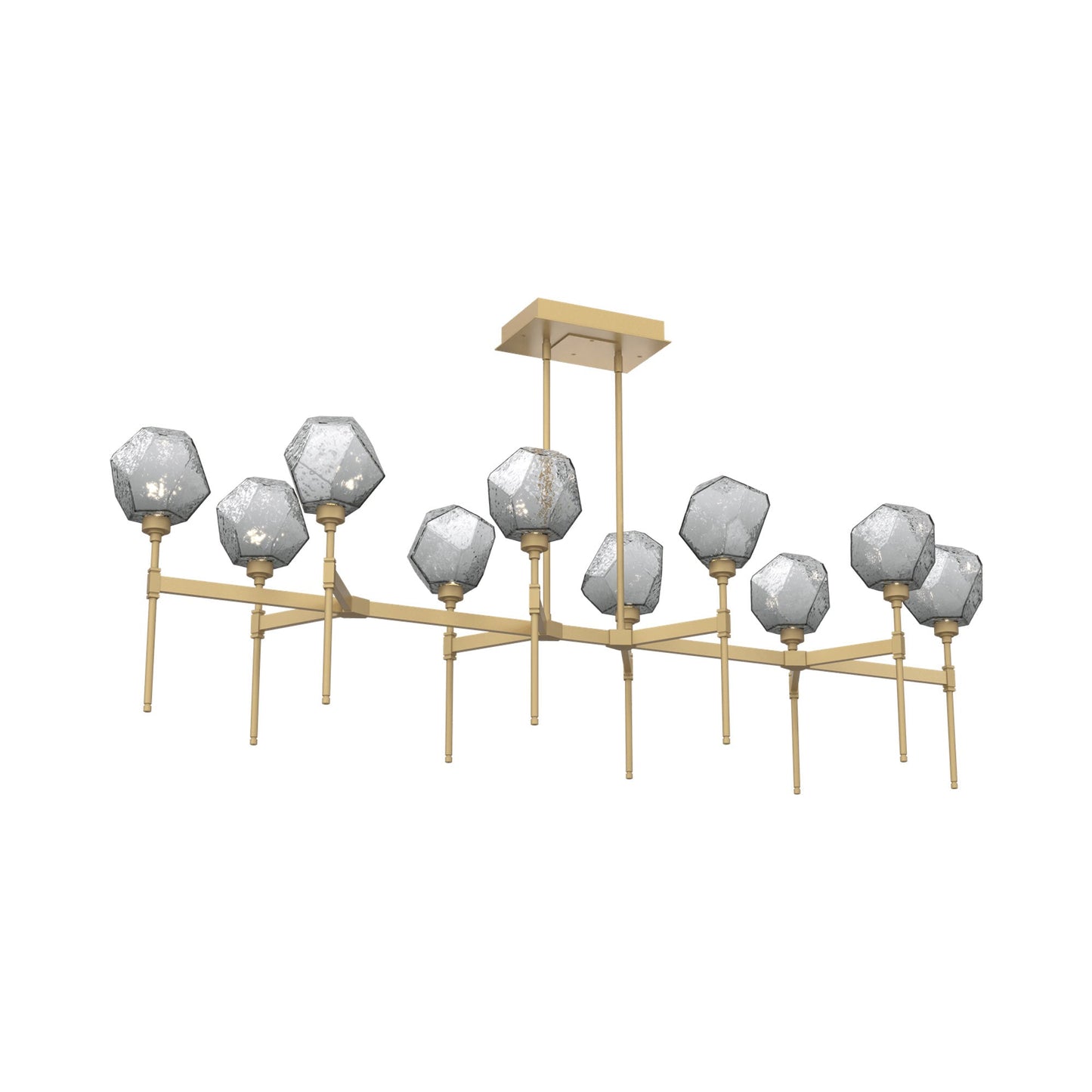 Gem Belvedere Linear LED Chandelier in Gilded Brass/Smoke Blown Glass (68.9-Inch).
