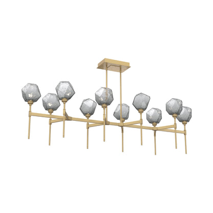 Gem Belvedere Linear LED Chandelier in Gilded Brass/Smoke Blown Glass (68.9-Inch).