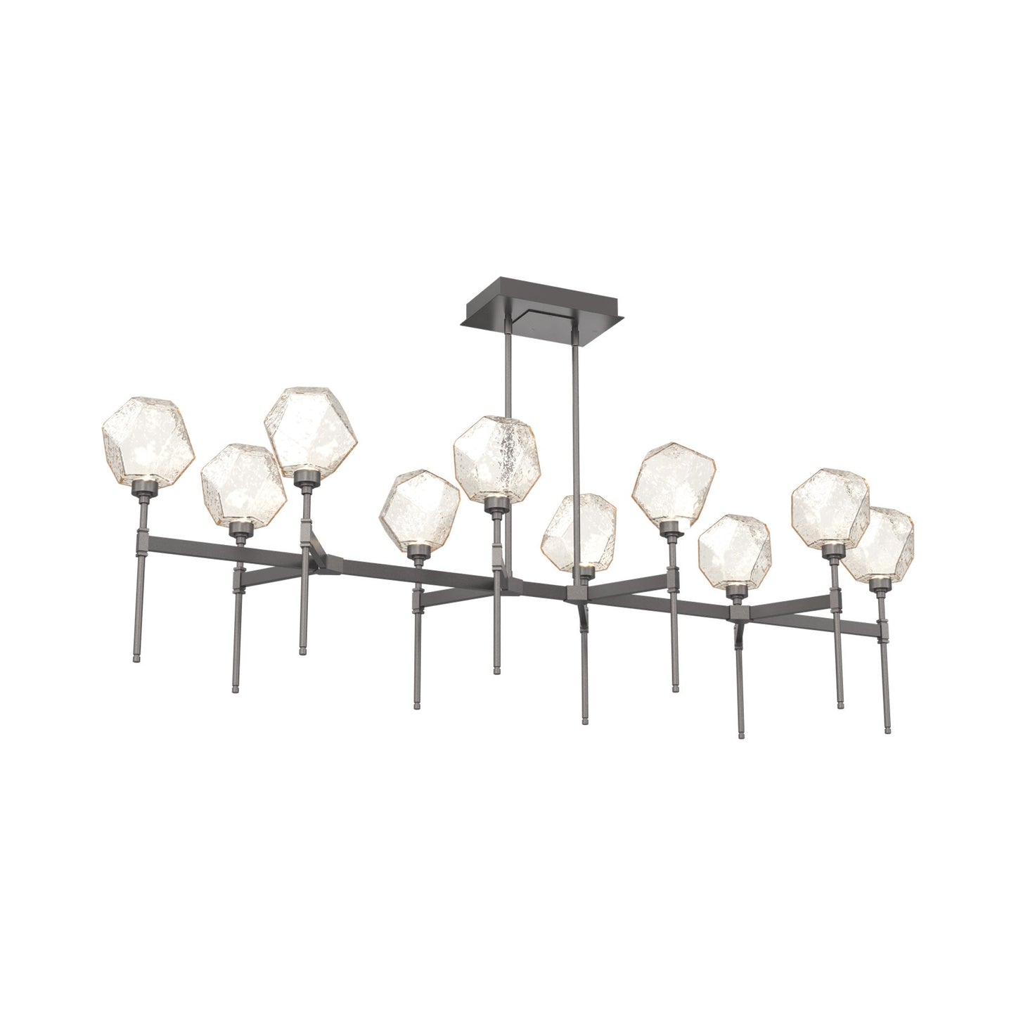 Gem Belvedere Linear LED Chandelier in Graphite/Amber Blown Glass (68.9-Inch).