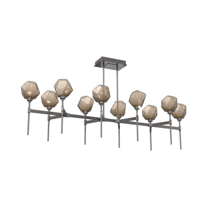 Gem Belvedere Linear LED Chandelier in Graphite/Bronze Blown Glass (68.9-Inch).