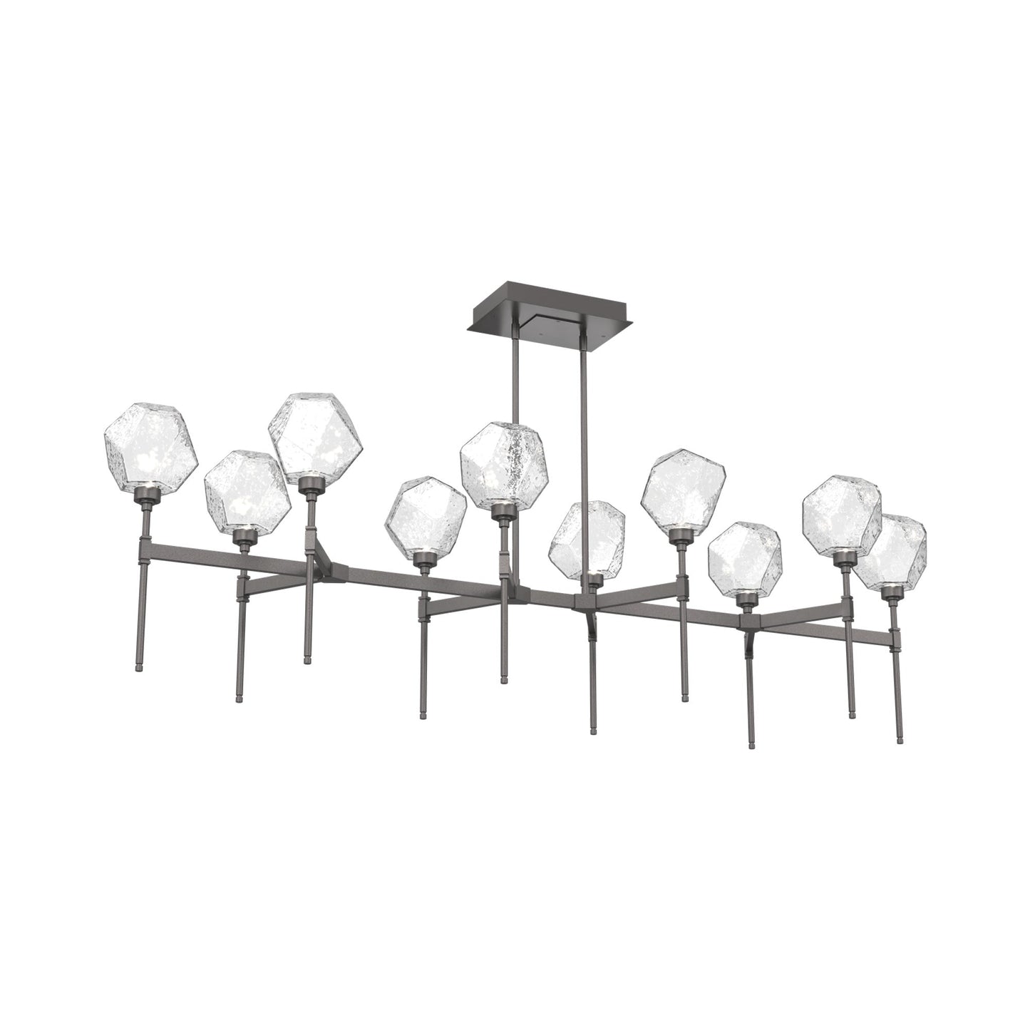 Gem Belvedere Linear LED Chandelier in Graphite/Clear Blown Glass (68.9-Inch).