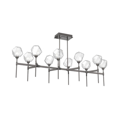 Gem Belvedere Linear LED Chandelier in Graphite/Clear Blown Glass (68.9-Inch).