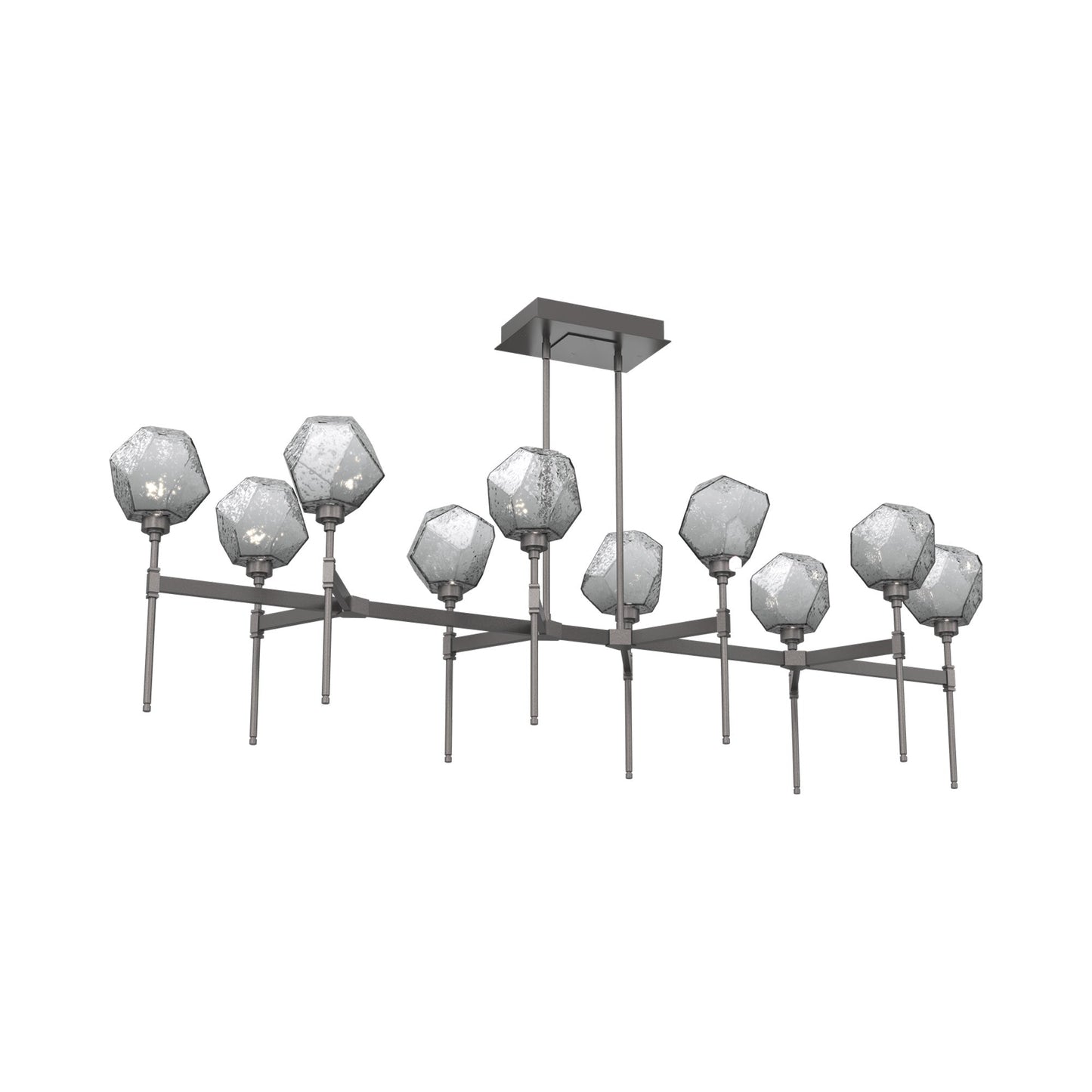 Gem Belvedere Linear LED Chandelier in Graphite/Smoke Blown Glass (68.9-Inch).