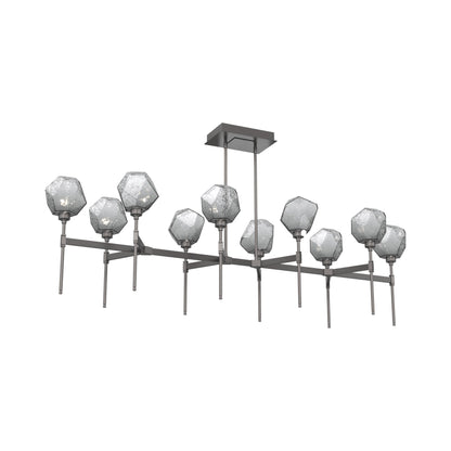Gem Belvedere Linear LED Chandelier in Graphite/Smoke Blown Glass (68.9-Inch).