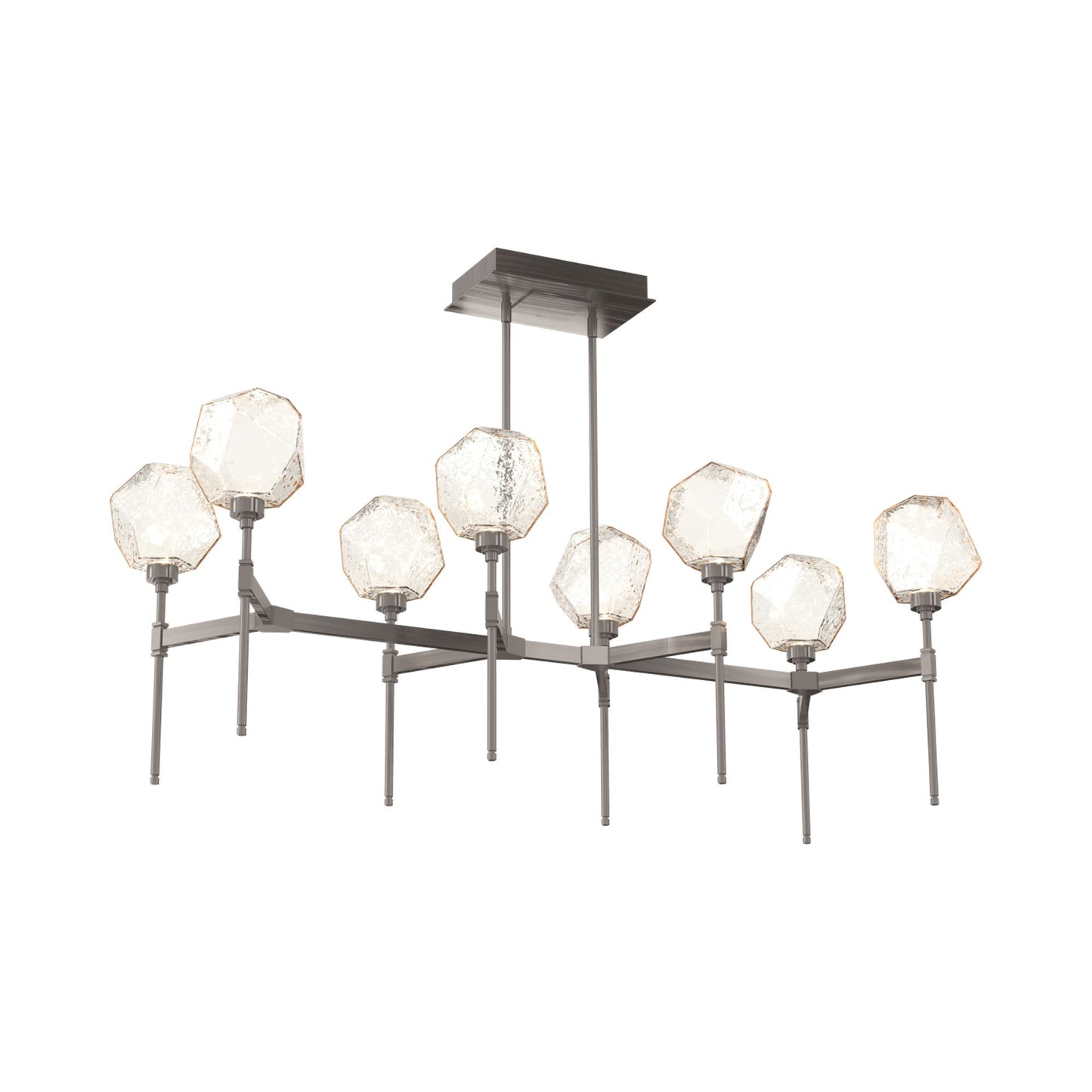 Gem Belvedere Linear LED Chandelier in Gunmetal/Amber Blown Glass (50.4-Inch).