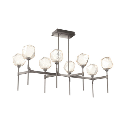 Gem Belvedere Linear LED Chandelier in Gunmetal/Amber Blown Glass (50.4-Inch).