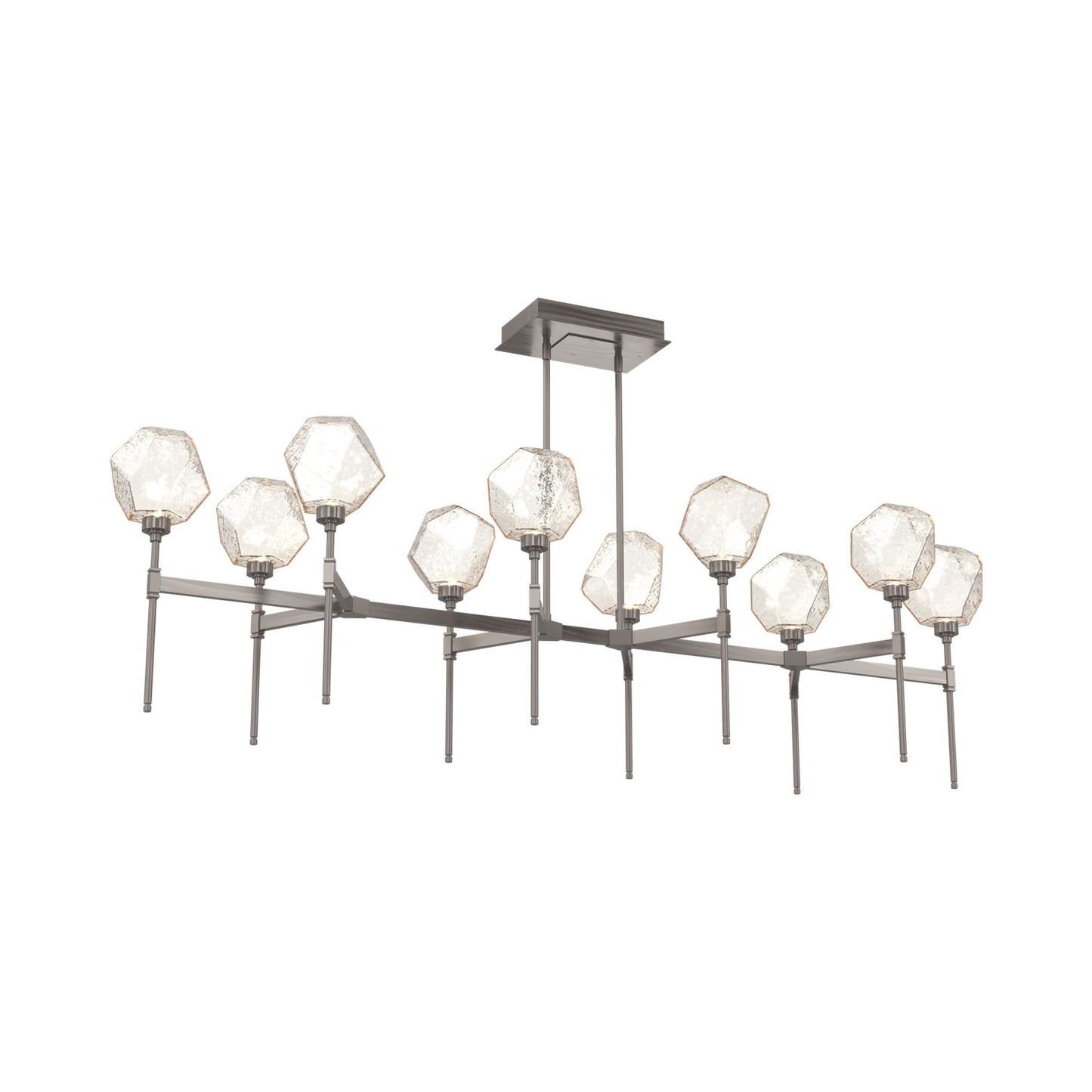 Gem Belvedere Linear LED Chandelier in Gunmetal/Amber Blown Glass (68.9-Inch).