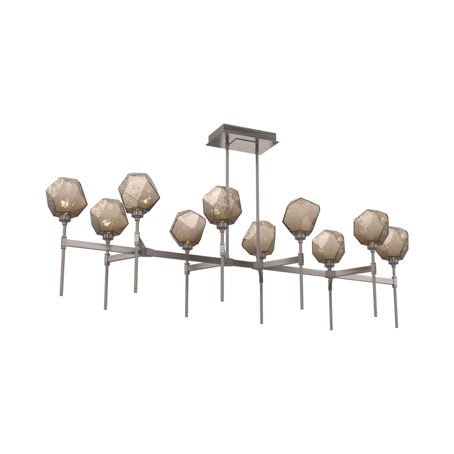 Gem Belvedere Linear LED Chandelier in Gunmetal/Bronze Blown Glass (68.9-Inch).