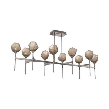 Gem Belvedere Linear LED Chandelier in Gunmetal/Bronze Blown Glass (68.9-Inch).