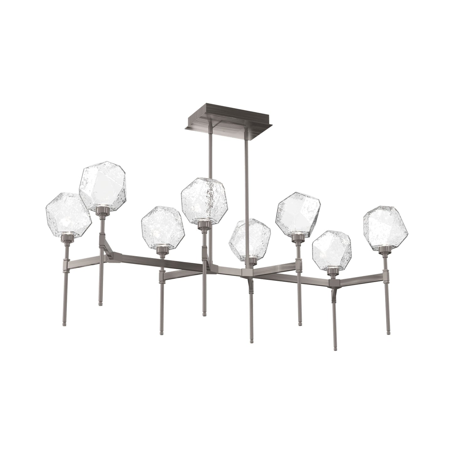 Gem Belvedere Linear LED Chandelier in Gunmetal/Clear Blown Glass (50.4-Inch).
