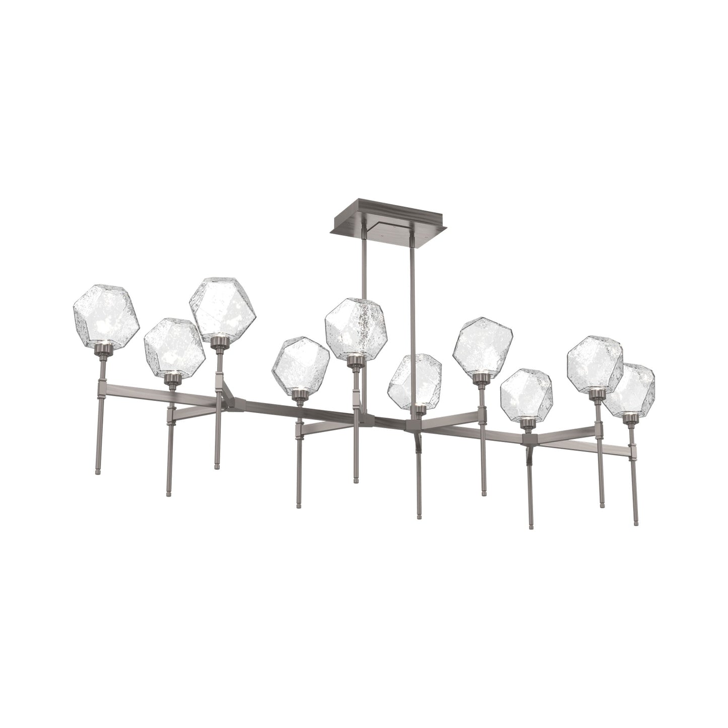 Gem Belvedere Linear LED Chandelier in Gunmetal/Clear Blown Glass (68.9-Inch).