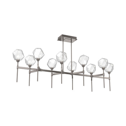 Gem Belvedere Linear LED Chandelier in Gunmetal/Clear Blown Glass (68.9-Inch).