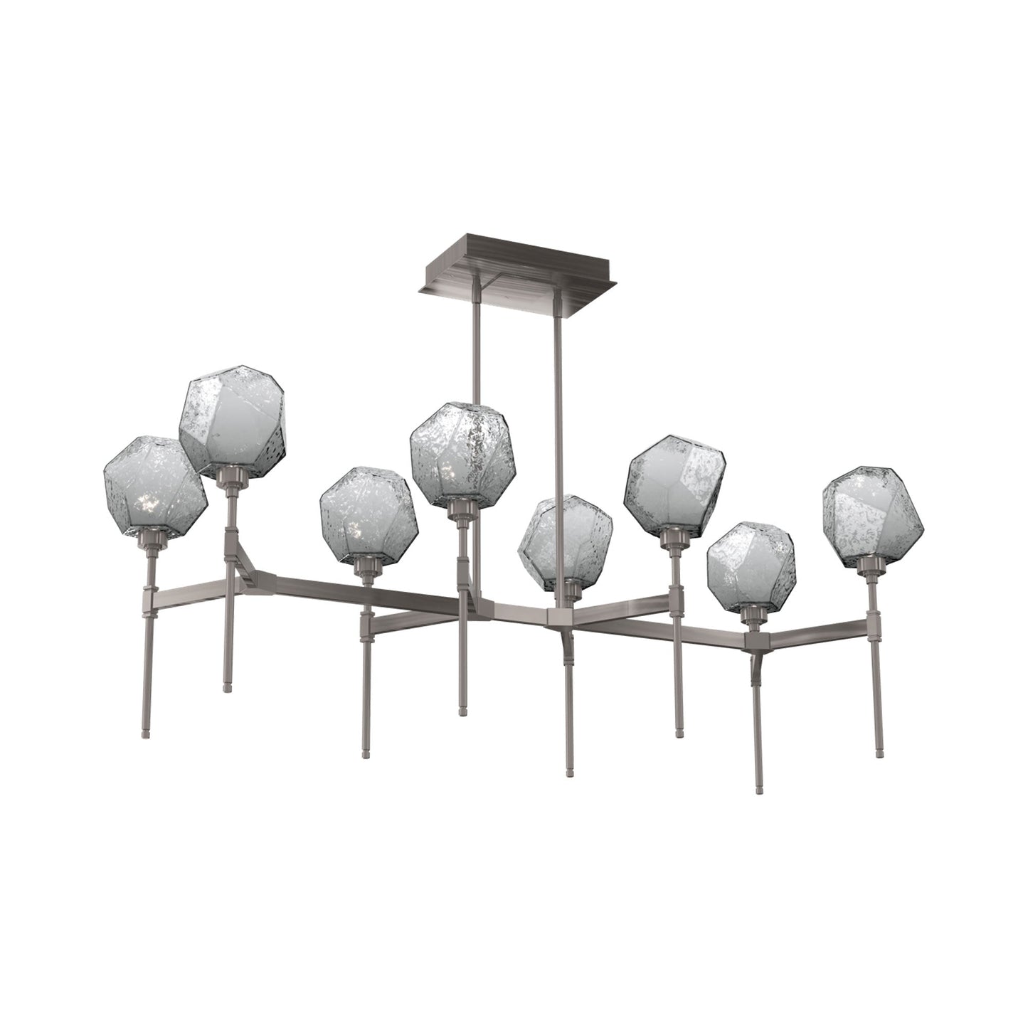 Gem Belvedere Linear LED Chandelier in Gunmetal/Smoke Blown Glass (50.4-Inch).