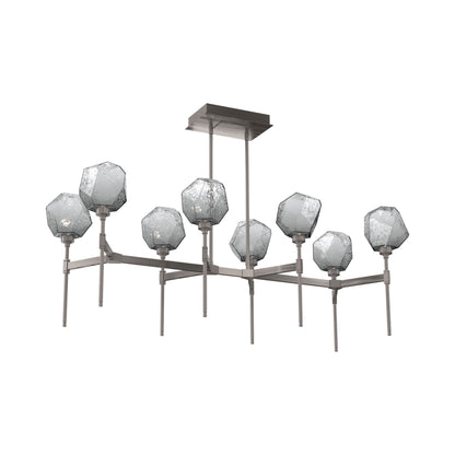 Gem Belvedere Linear LED Chandelier in Gunmetal/Smoke Blown Glass (50.4-Inch).