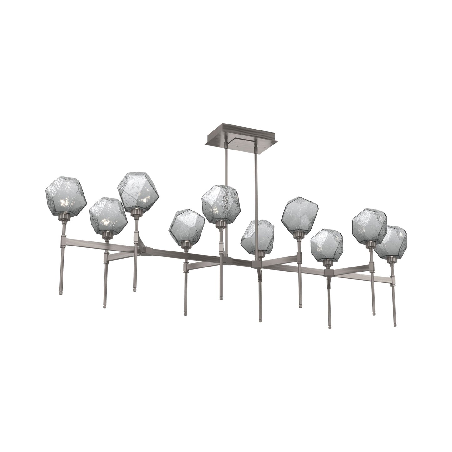 Gem Belvedere Linear LED Chandelier in Gunmetal/Smoke Blown Glass (68.9-Inch).