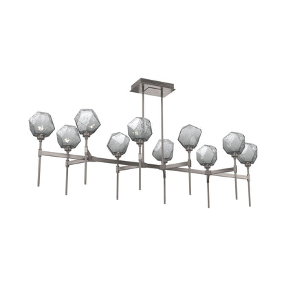 Gem Belvedere Linear LED Chandelier in Gunmetal/Smoke Blown Glass (68.9-Inch).