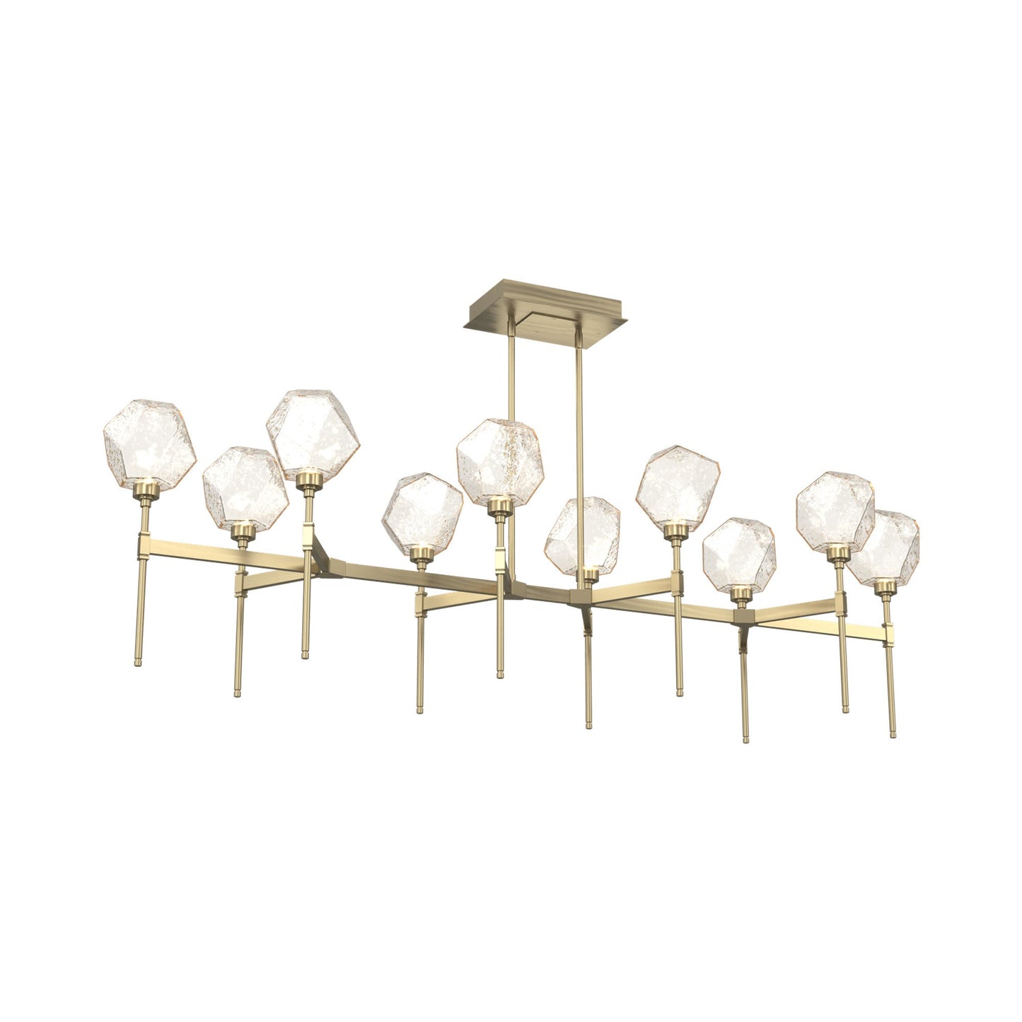 Gem Belvedere Linear LED Chandelier in Heritage Brass/Amber Blown Glass (68.9-Inch).