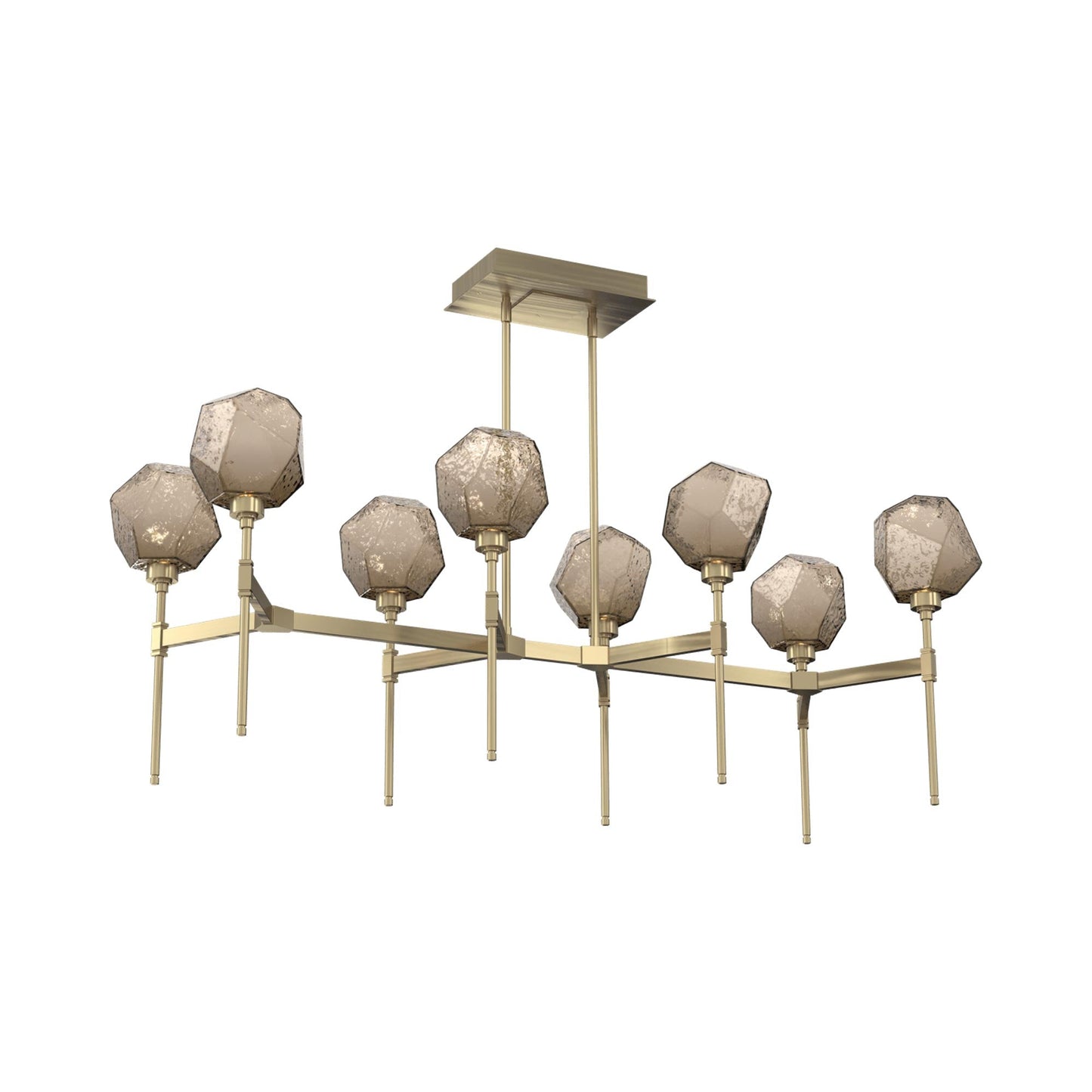 Gem Belvedere Linear LED Chandelier in Heritage Brass/Bronze Blown Glass (50.4-Inch).