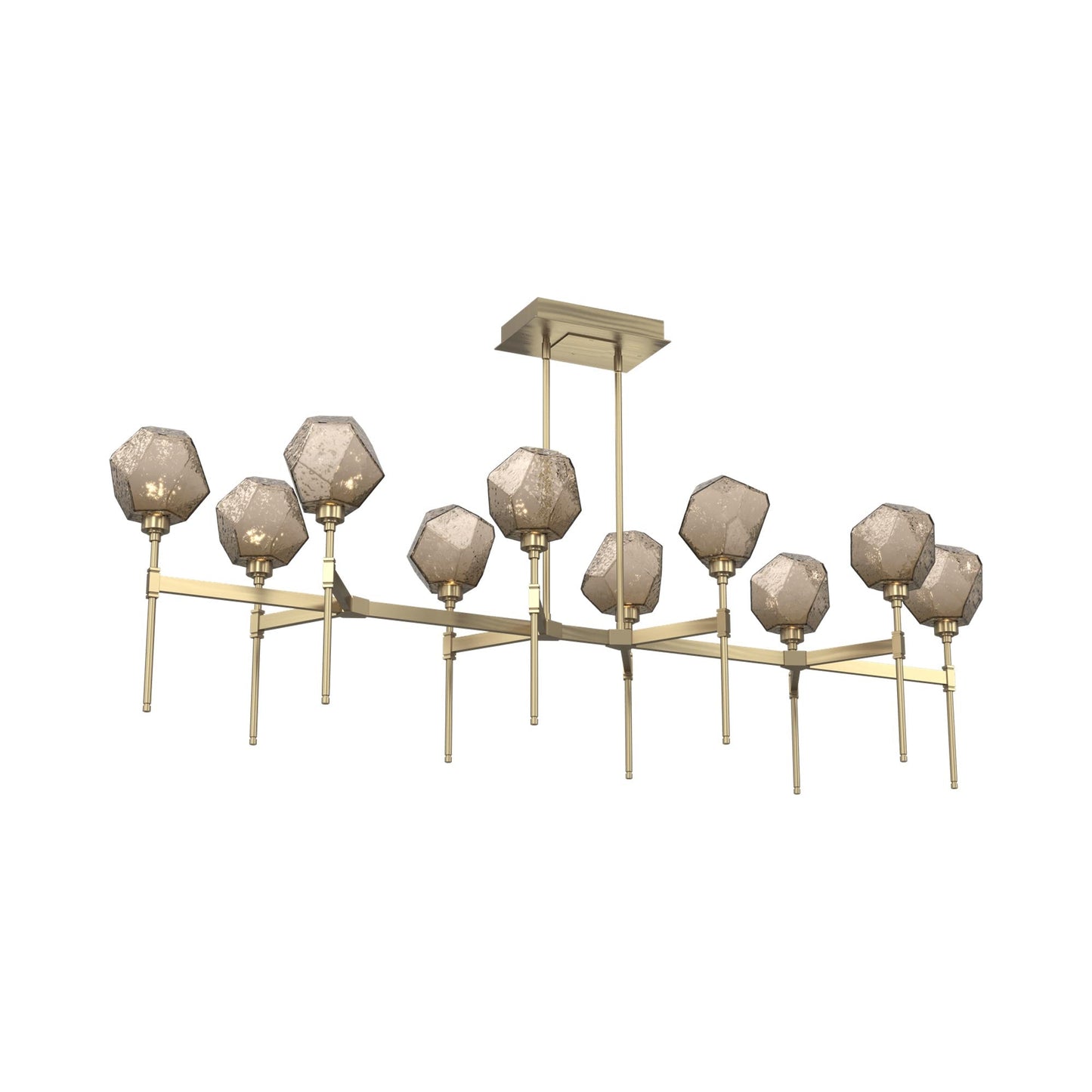 Gem Belvedere Linear LED Chandelier in Heritage Brass/Bronze Blown Glass (68.9-Inch).