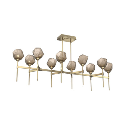 Gem Belvedere Linear LED Chandelier in Heritage Brass/Bronze Blown Glass (68.9-Inch).