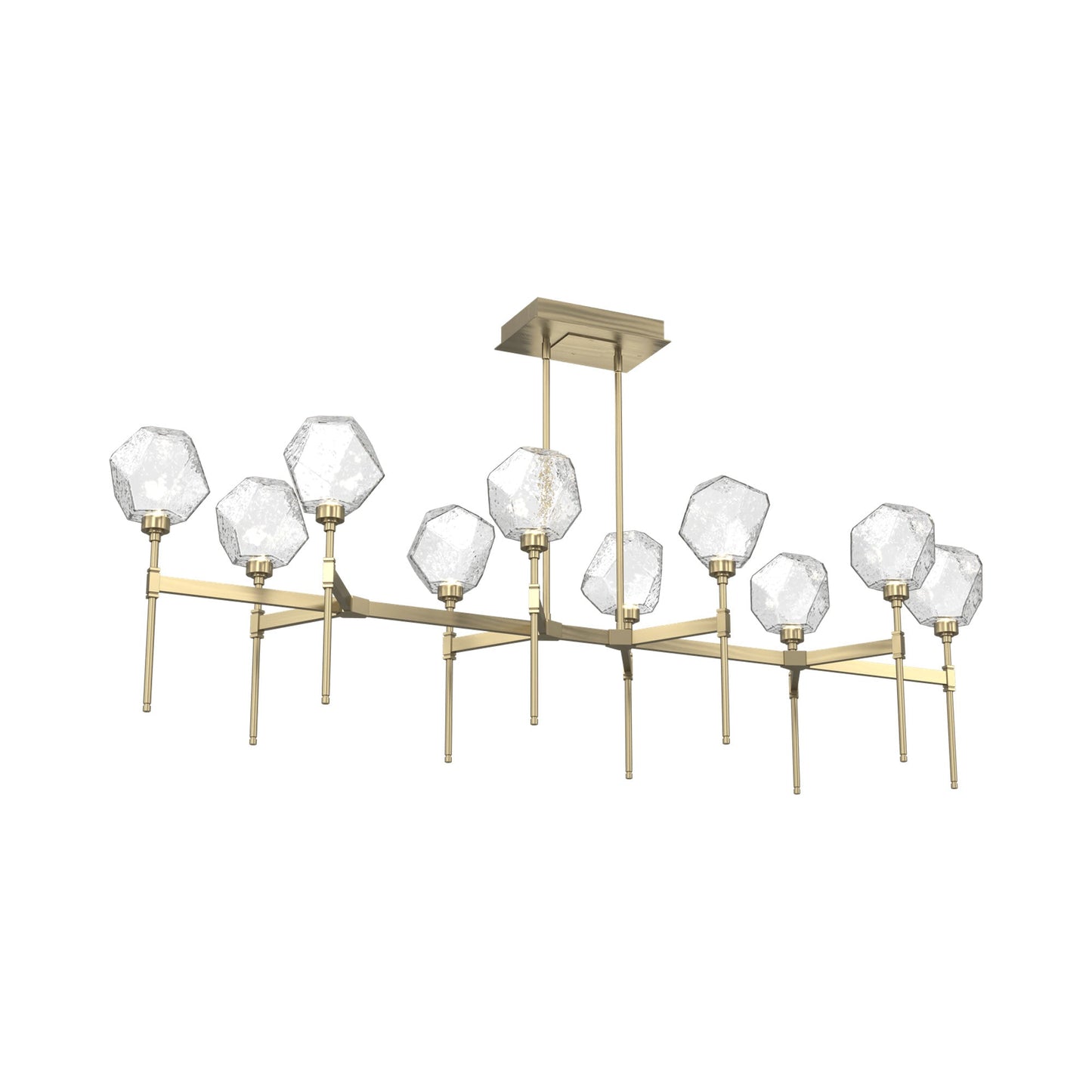 Gem Belvedere Linear LED Chandelier in Heritage Brass/Clear Blown Glass (68.9-Inch).