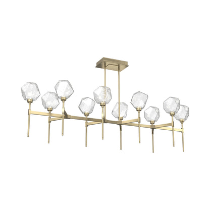 Gem Belvedere Linear LED Chandelier in Heritage Brass/Clear Blown Glass (68.9-Inch).