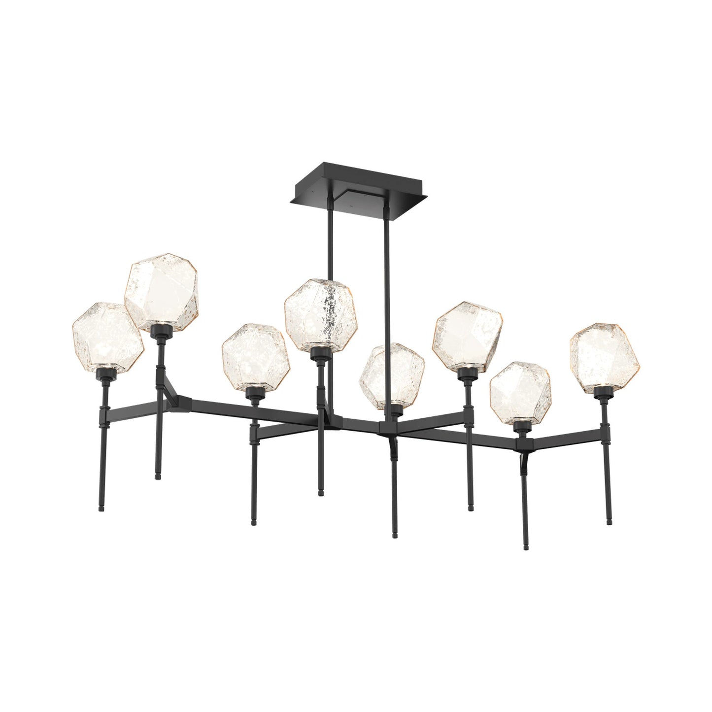 Gem Belvedere Linear LED Chandelier in Matte Black/Amber Blown Glass (50.4-Inch).
