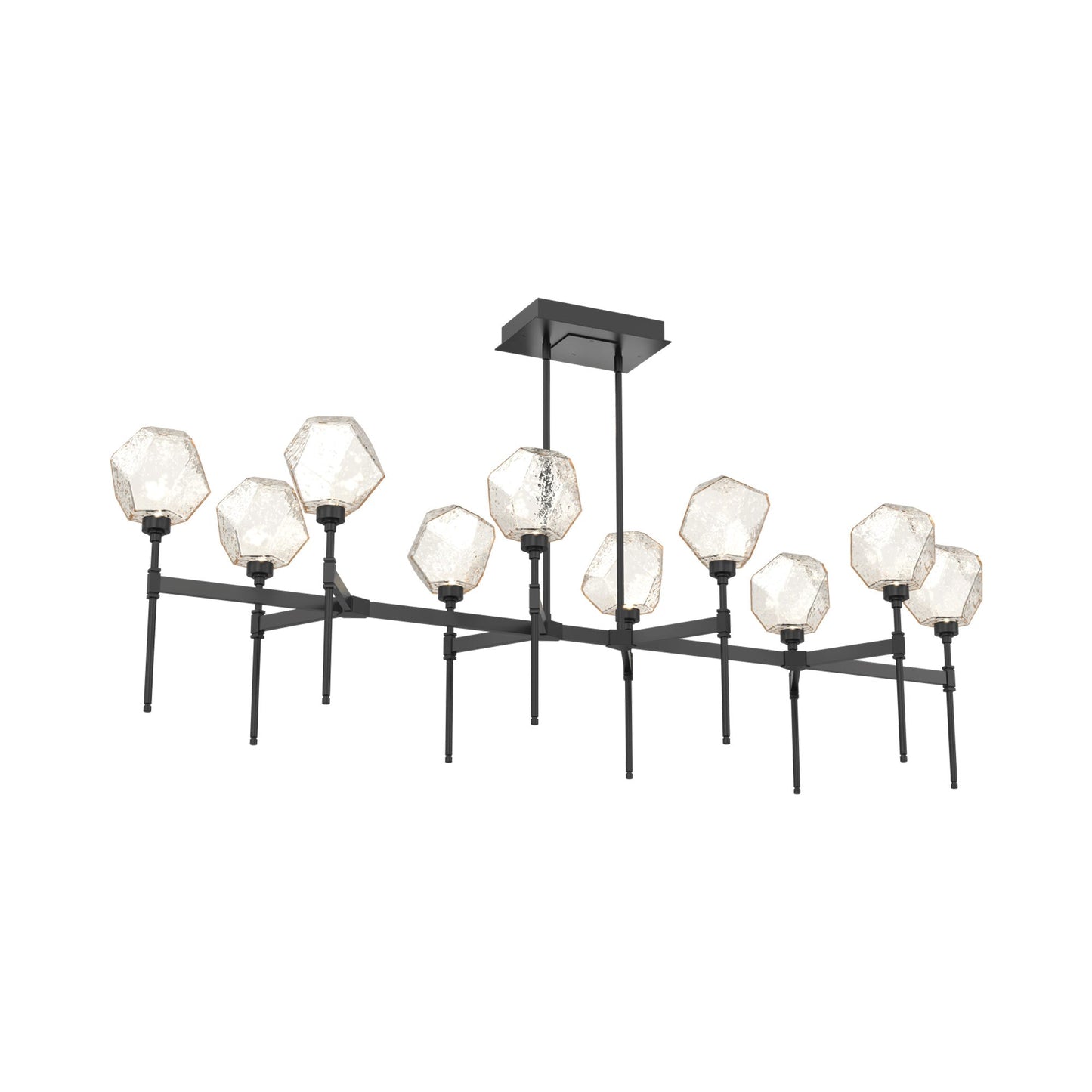 Gem Belvedere Linear LED Chandelier in Matte Black/Amber Blown Glass (68.9-Inch).