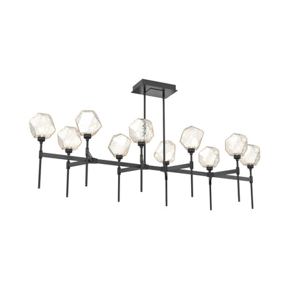 Gem Belvedere Linear LED Chandelier in Matte Black/Amber Blown Glass (68.9-Inch).