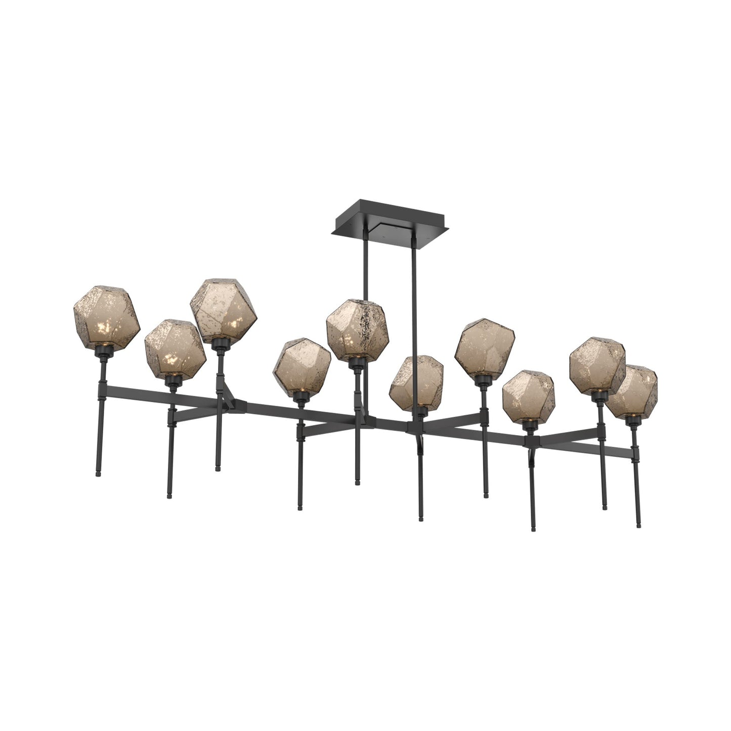Gem Belvedere Linear LED Chandelier in Matte Black/Bronze Blown Glass (68.9-Inch).